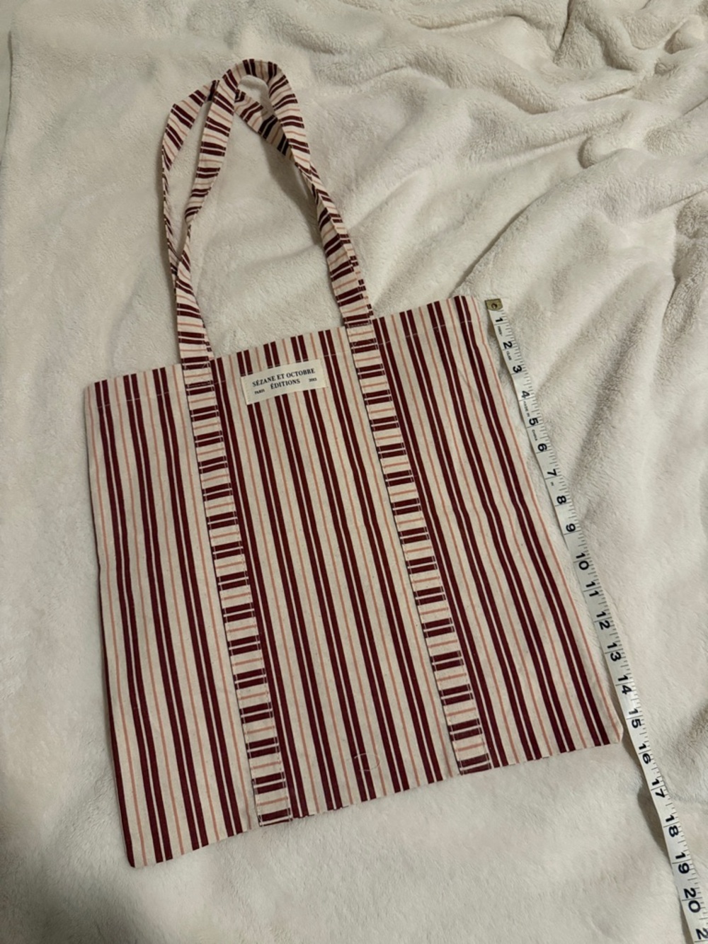 Sezane Striped Canvas Tote in Burgundy and Cream